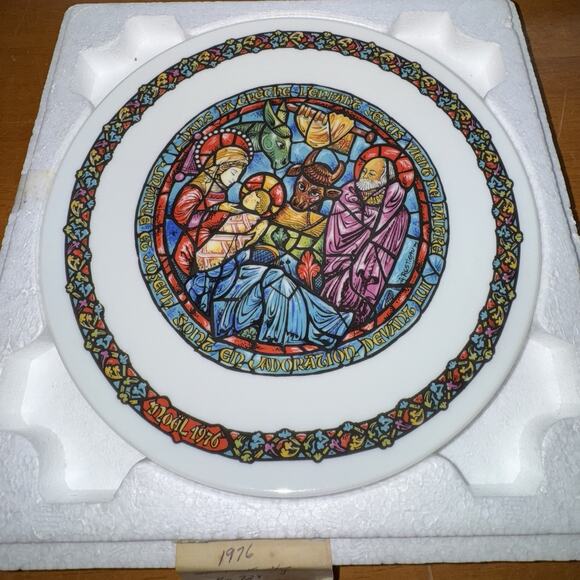 Limoges D'Arceau Noel Vitrail Dans La Creche Plate 1976 Christmas Box Cert Auth - Picture 11 of 16